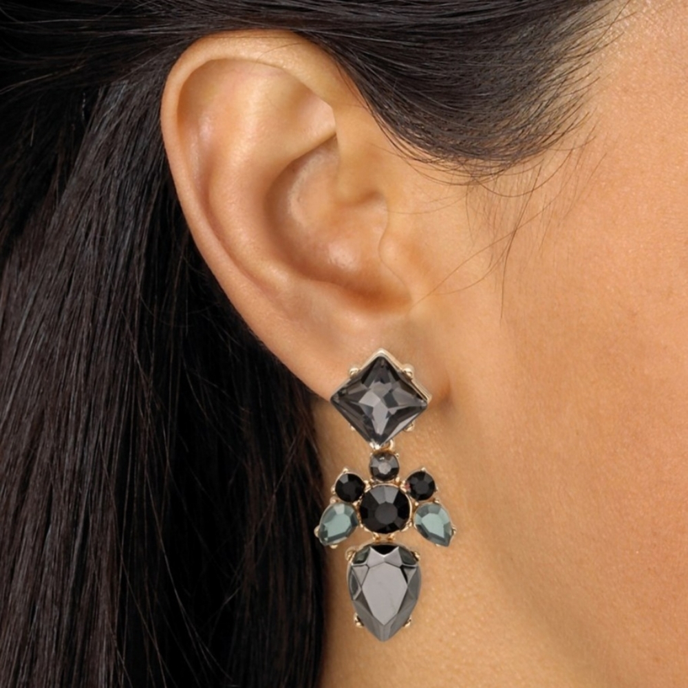 Palm Beach Gold Multi-Faceted Smoky Gray Dangle Crystal Jewel Earrings